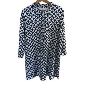 Vineyard Vines Blue White Diamond Print Preppy Nautical Margo Shirt Dress XXL